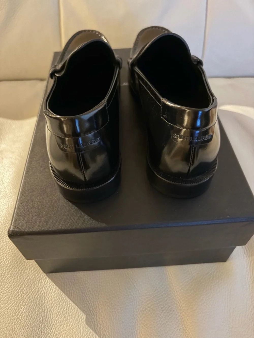 Saint Laurent Black Leather Penny Loafers - Gloss Finish - Picture 4 of 8